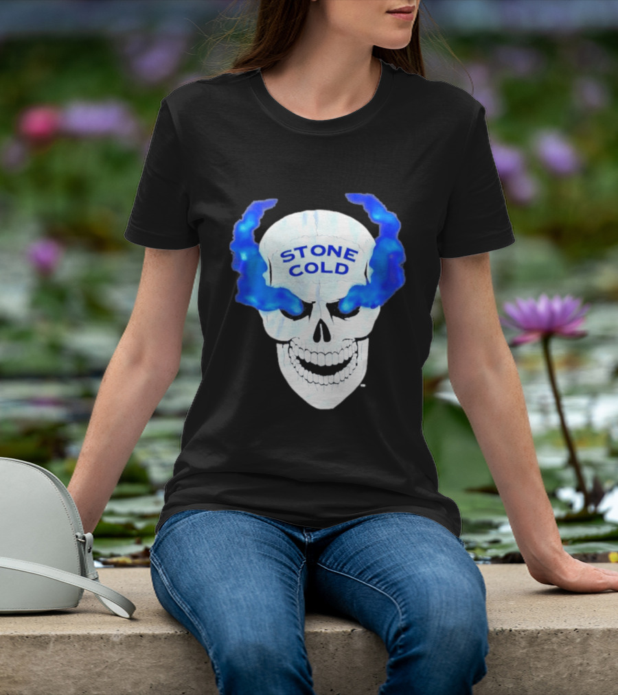 Stone Cold Skull WWE Wrestling Iconic Blue Flames T-Shirt