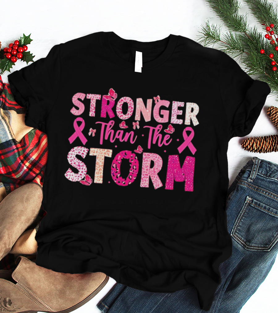 Stronger Than The Storm Pink Ribbon Butterfly Awareness T-Shirt