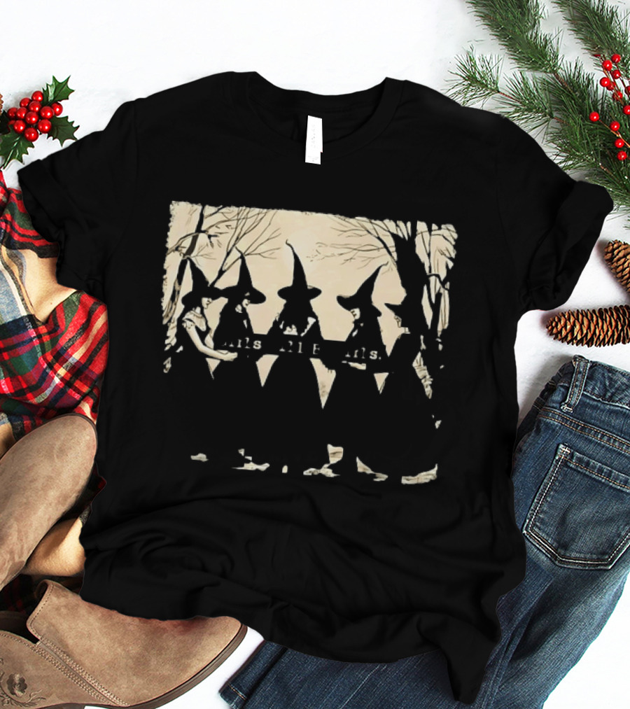 Witch Girls Will Be Girls Tree Silhouettes And Stars T-Shirt