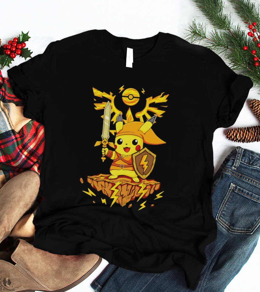Pikachu Of Link Legend Of Electric Sword And Lightning Shield T-Shirt