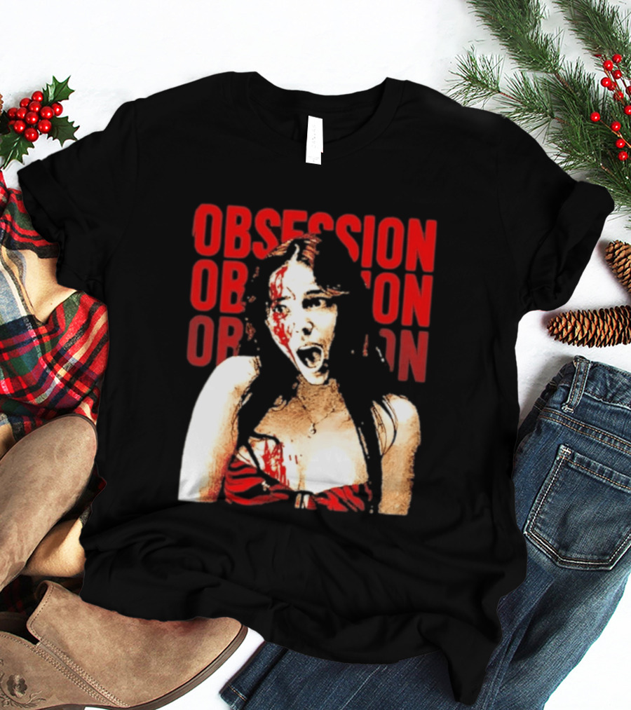 Obsession Screaming Woman Bloody Top Repeated T-Shirt
