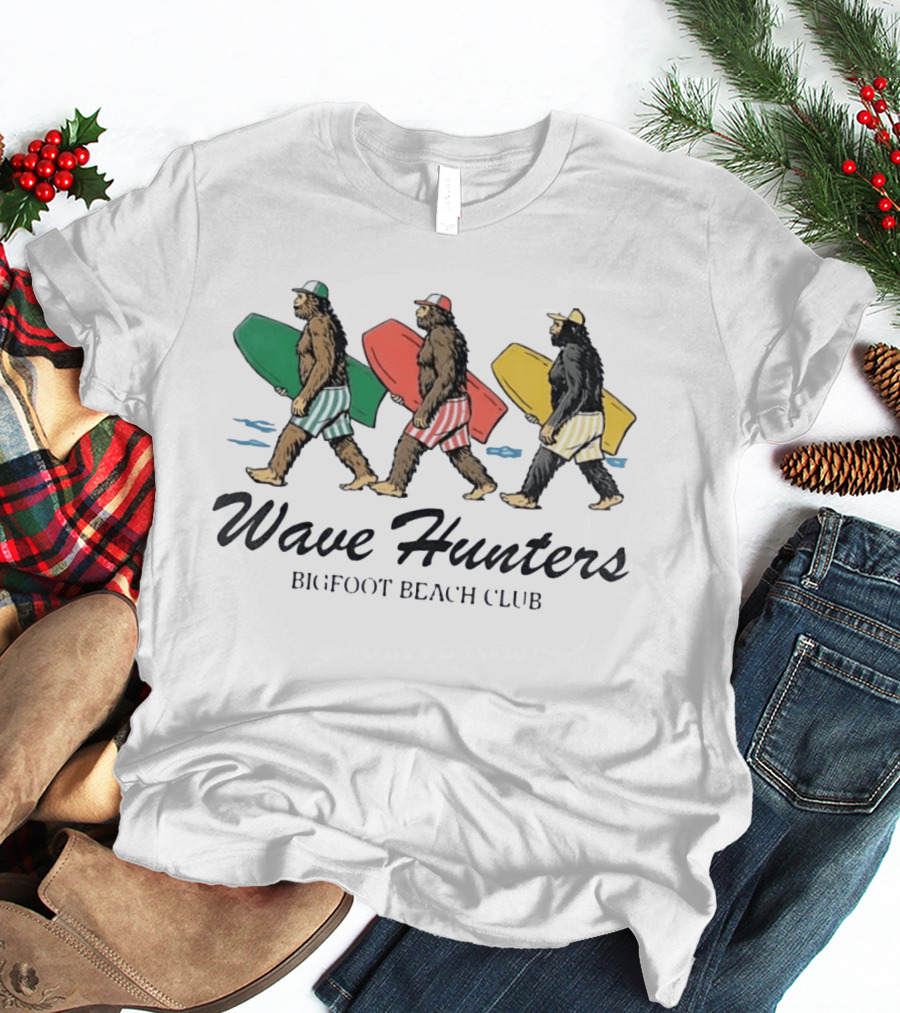 Wave Hunters Bigfoot Beach Club Surfing Adventure T-Shirt