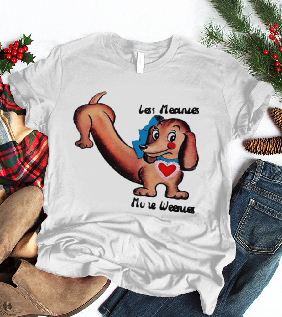 Less Meanies More Weenies Cute Dachshund With Heart And Bow T-Shirt