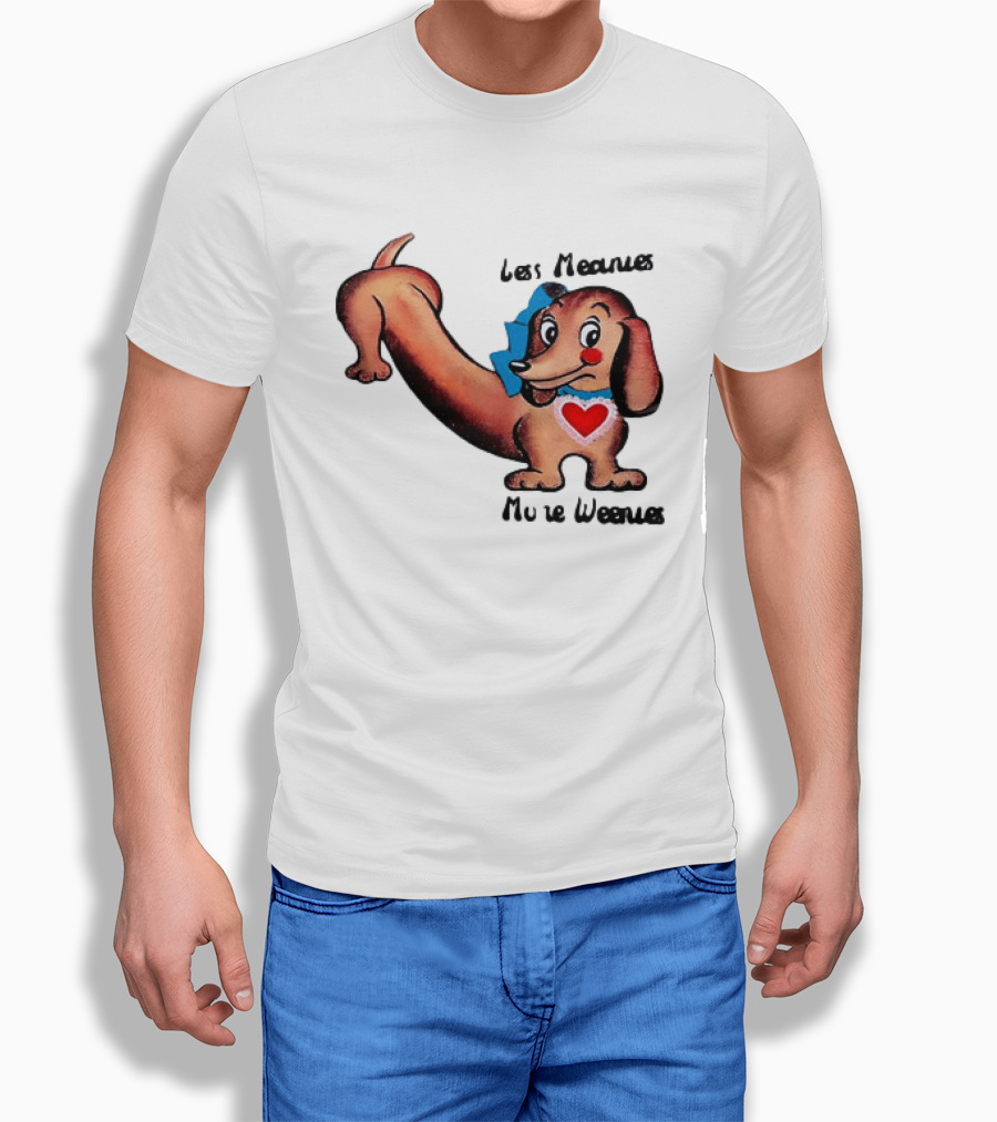 Less Meanies More Weenies Cute Dachshund With Heart And Bow T-Shirt
