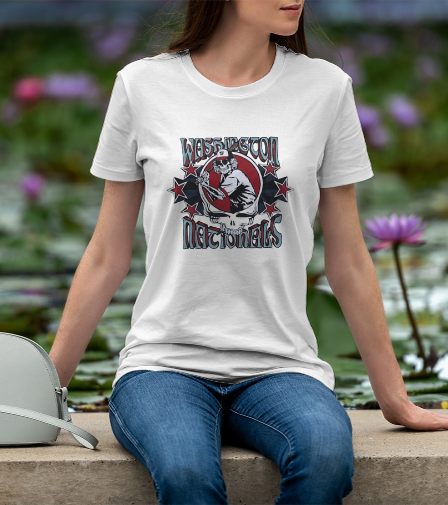 Nostalgic Washington Nationals Baseball Skeleton Batter Star T-Shirt