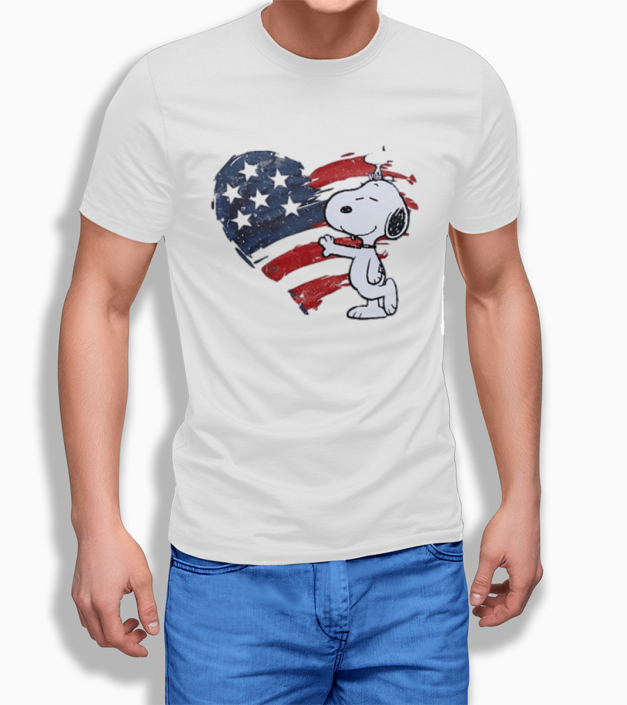 Snoopy Woodstock American Flag Heart Hug T-Shirt
