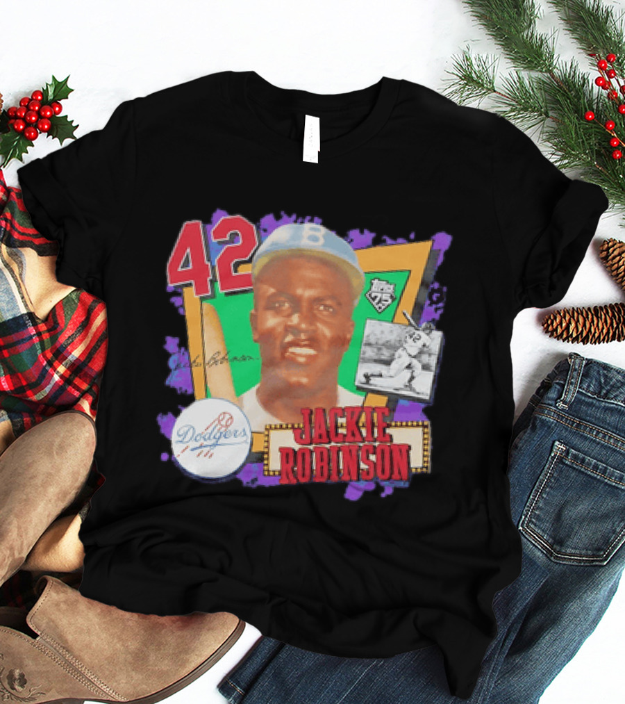 Jackie Robinson 42 Los Angeles Dodgers Topps 75 Baseball Legend T-Shirt