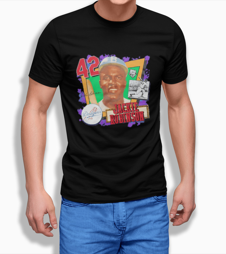 Jackie Robinson 42 Los Angeles Dodgers Topps 75 Baseball Legend T-Shirt