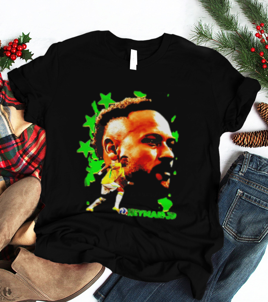 Neymar Jr Brazil Football Star With Green Stars And Soccer Ball T-Shirt