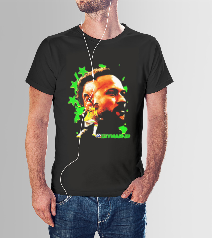 Neymar Jr Brazil Football Star With Green Stars And Soccer Ball T-Shirt