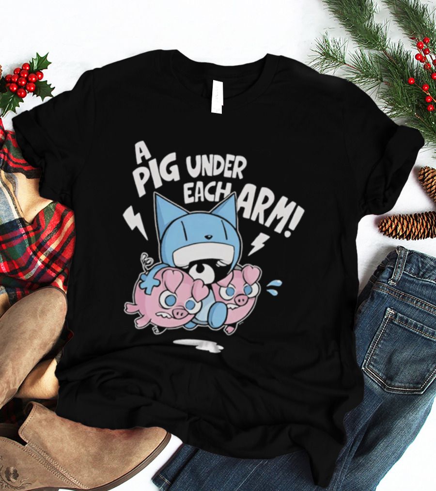 Looshkin A Pig Under Each Arm Funny Cartoon Cats And Pigs T-Shirt