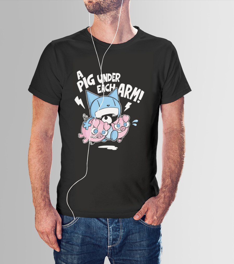Looshkin A Pig Under Each Arm Funny Cartoon Cats And Pigs T-Shirt