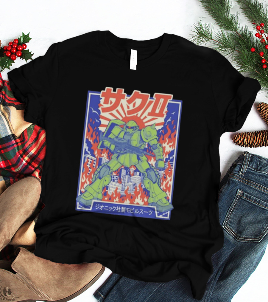 Zaku II Mobile Suit Gundam Zakuni Jionikku Shasei Mobiru Sūtsu T-Shirt