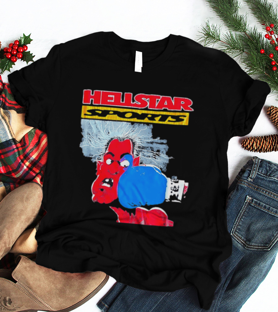 HELLSTAR SPORTS Punching Devil Cartoon Boxing Blue Glove T-Shirt