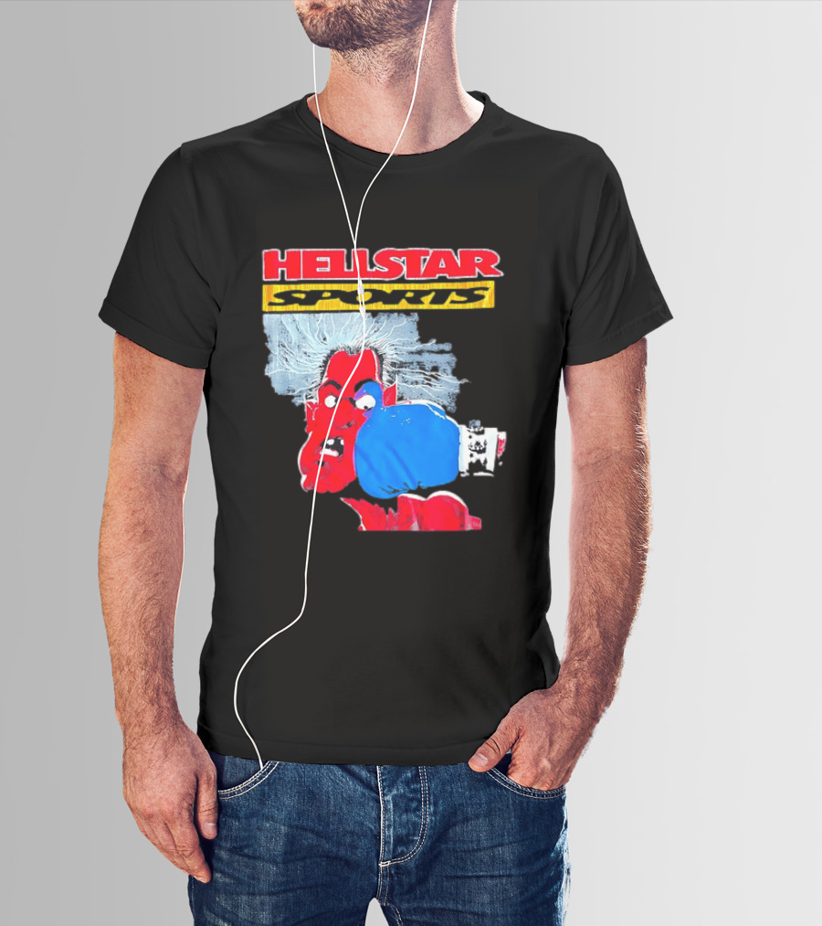 HELLSTAR SPORTS Punching Devil Cartoon Boxing Blue Glove T-Shirt