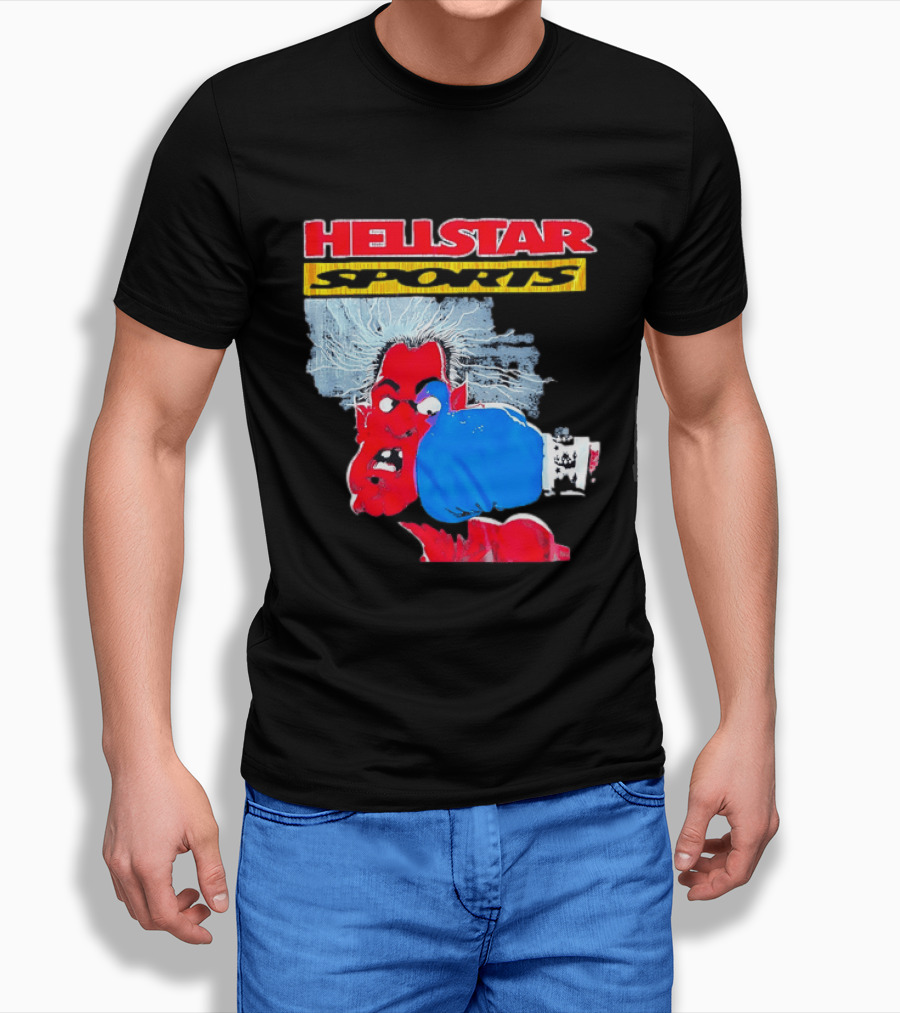 HELLSTAR SPORTS Punching Devil Cartoon Boxing Blue Glove T-Shirt