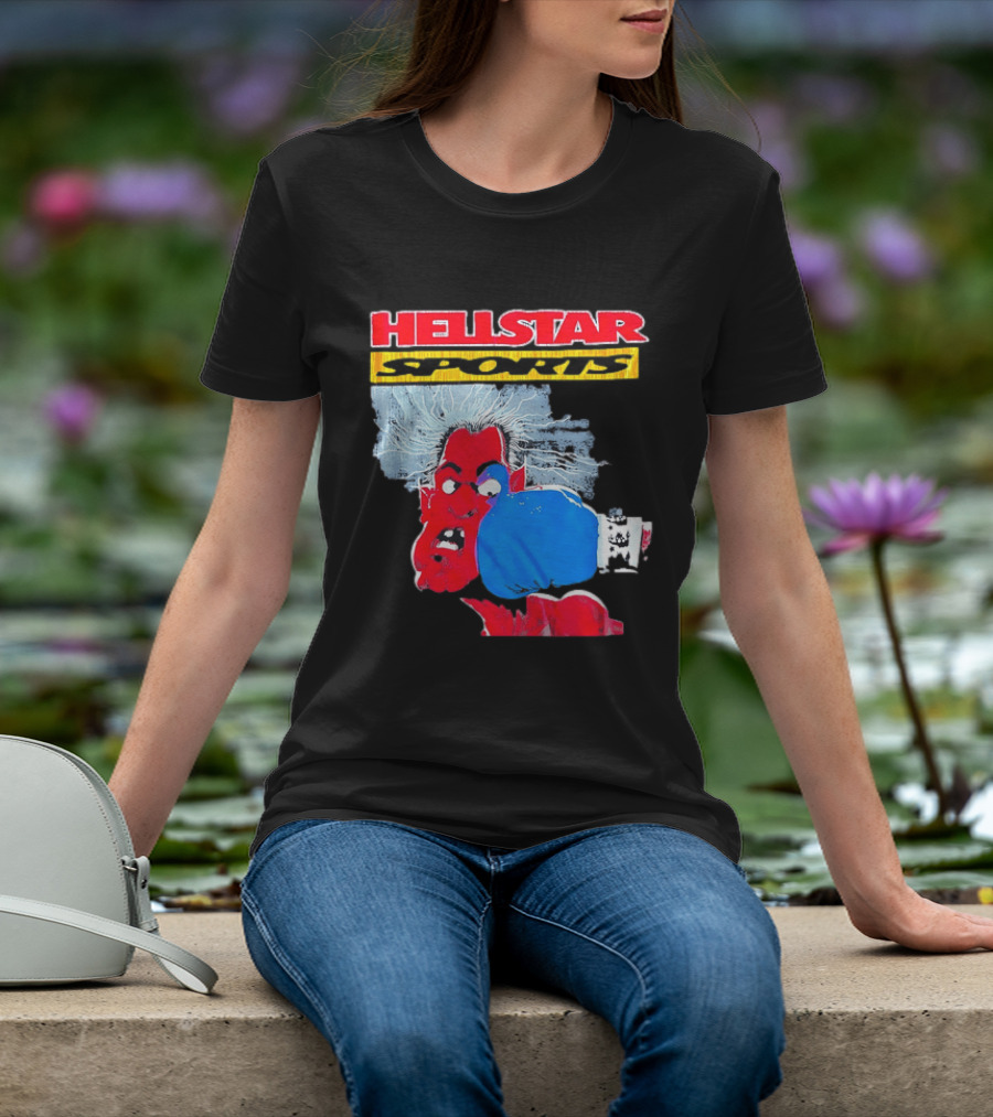 HELLSTAR SPORTS Punching Devil Cartoon Boxing Blue Glove T-Shirt