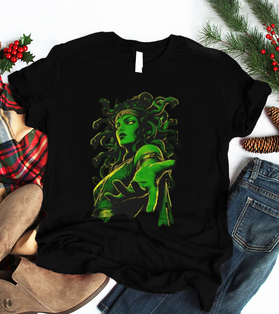 Medusa Mythology You Won't Feel A Thing Green Aura Serpent Hair T-Shirt