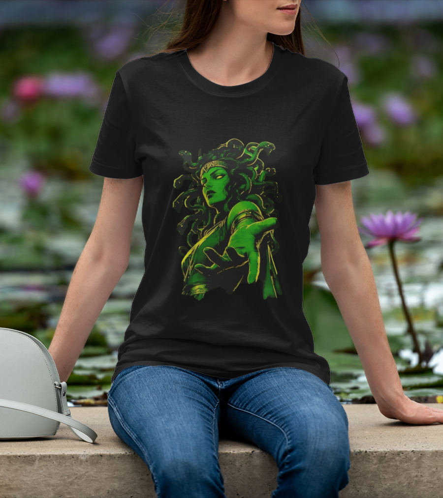 Medusa Mythology You Won't Feel A Thing Green Aura Serpent Hair T-Shirt