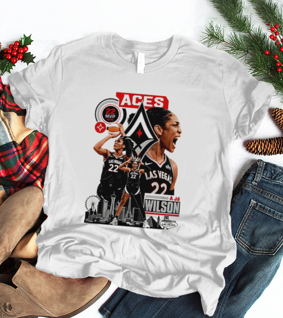 Las Vegas Aces A'ja Wilson 22 MVP Skyline Basketball T-Shirt