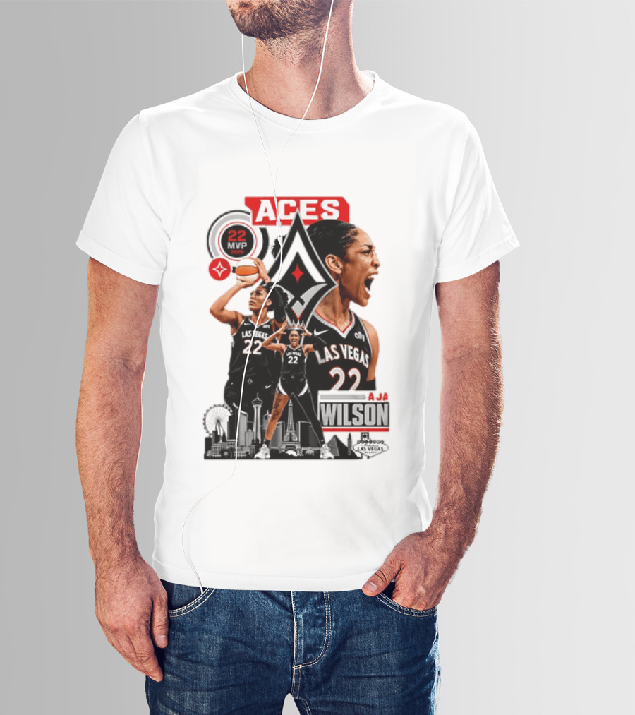 Las Vegas Aces A'ja Wilson 22 MVP Skyline Basketball T-Shirt