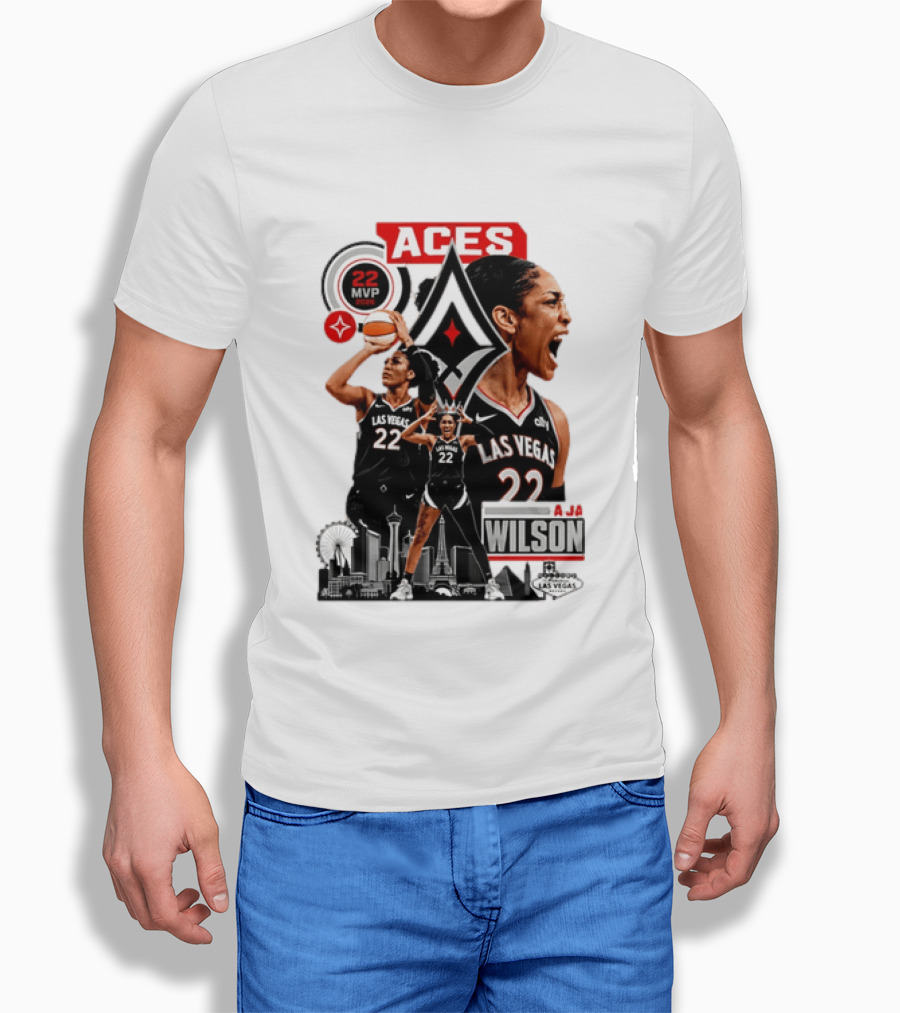 Las Vegas Aces A'ja Wilson 22 MVP Skyline Basketball T-Shirt