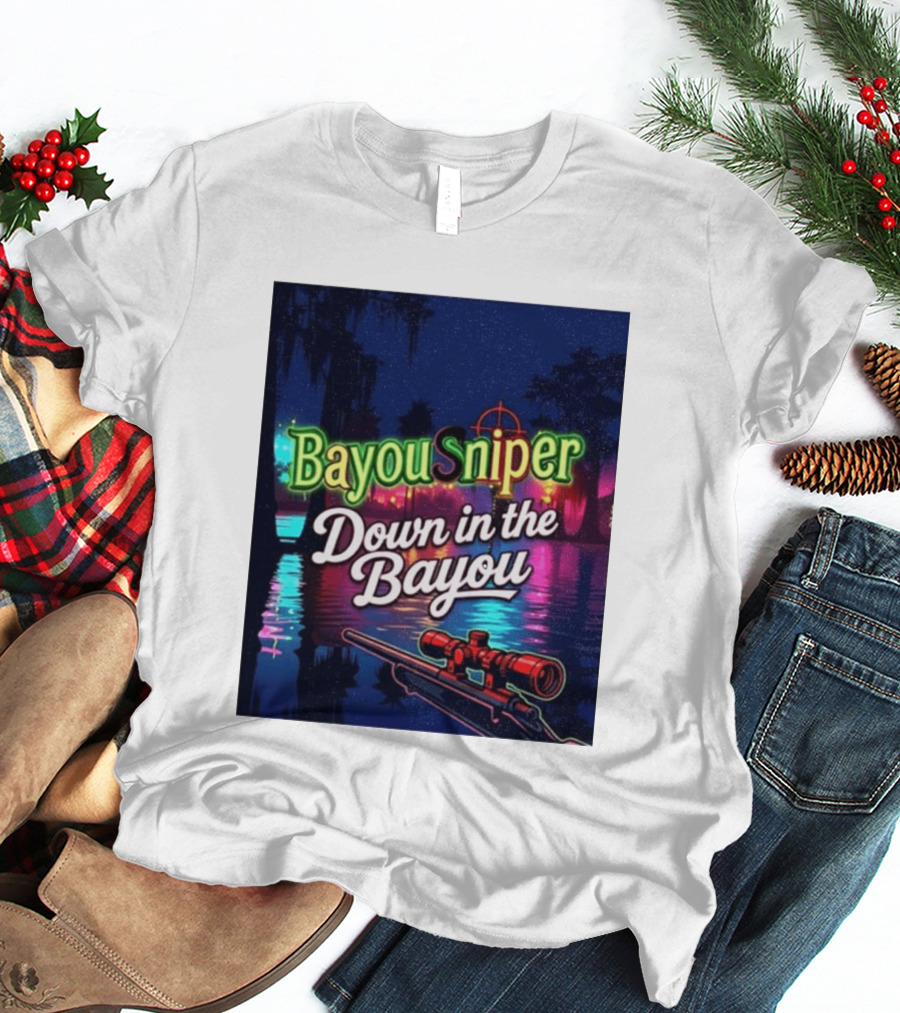 Bayou Sniper Down In The Bayou Retro Night Scene T-Shirt
