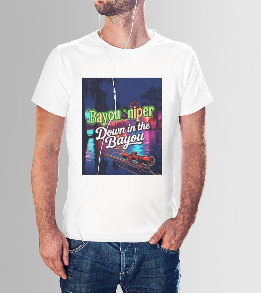 Bayou Sniper Down In The Bayou Retro Night Scene T-Shirt