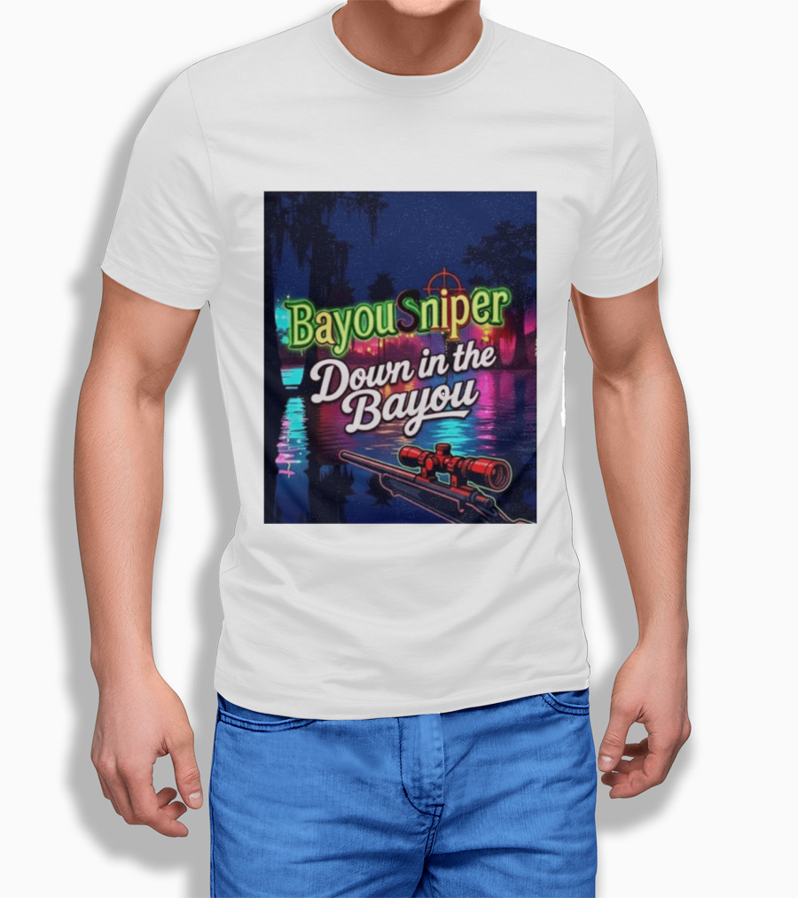 Bayou Sniper Down In The Bayou Retro Night Scene T-Shirt