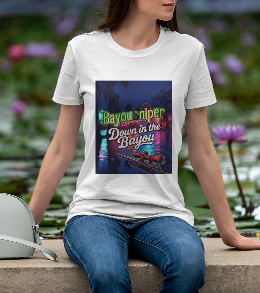 Bayou Sniper Down In The Bayou Retro Night Scene T-Shirt
