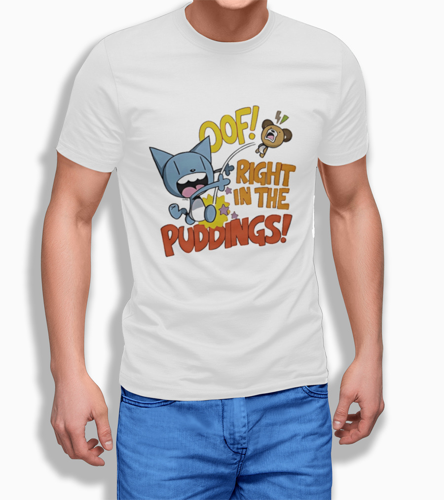 Looshkin Oof Right In The Puddings Funny Cat And Bear Cartoon Humor T-Shirt