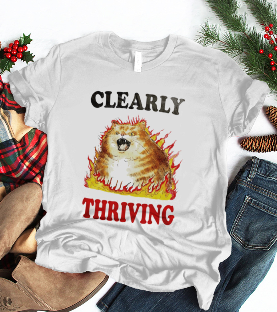Clearly Thriving Fat Orange Tabby Cat Flames T-Shirt