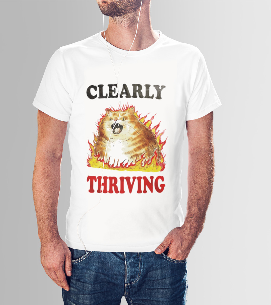Clearly Thriving Fat Orange Tabby Cat Flames T-Shirt