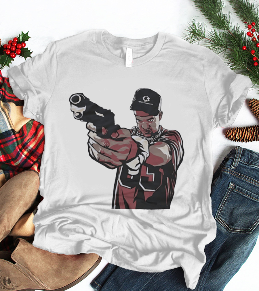 Man Pointing Gun Graphic With Number 89 And Hat Logo Codestructor T-Shirt