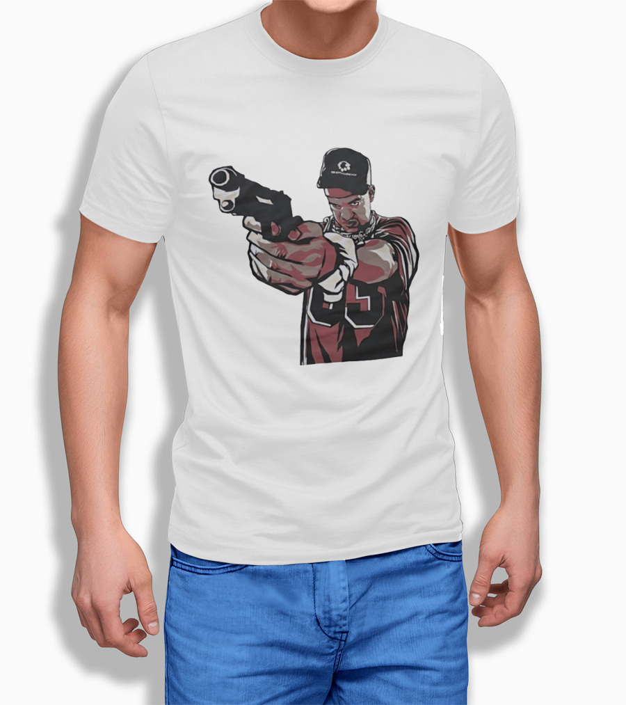 Man Pointing Gun Graphic With Number 89 And Hat Logo Codestructor T-Shirt