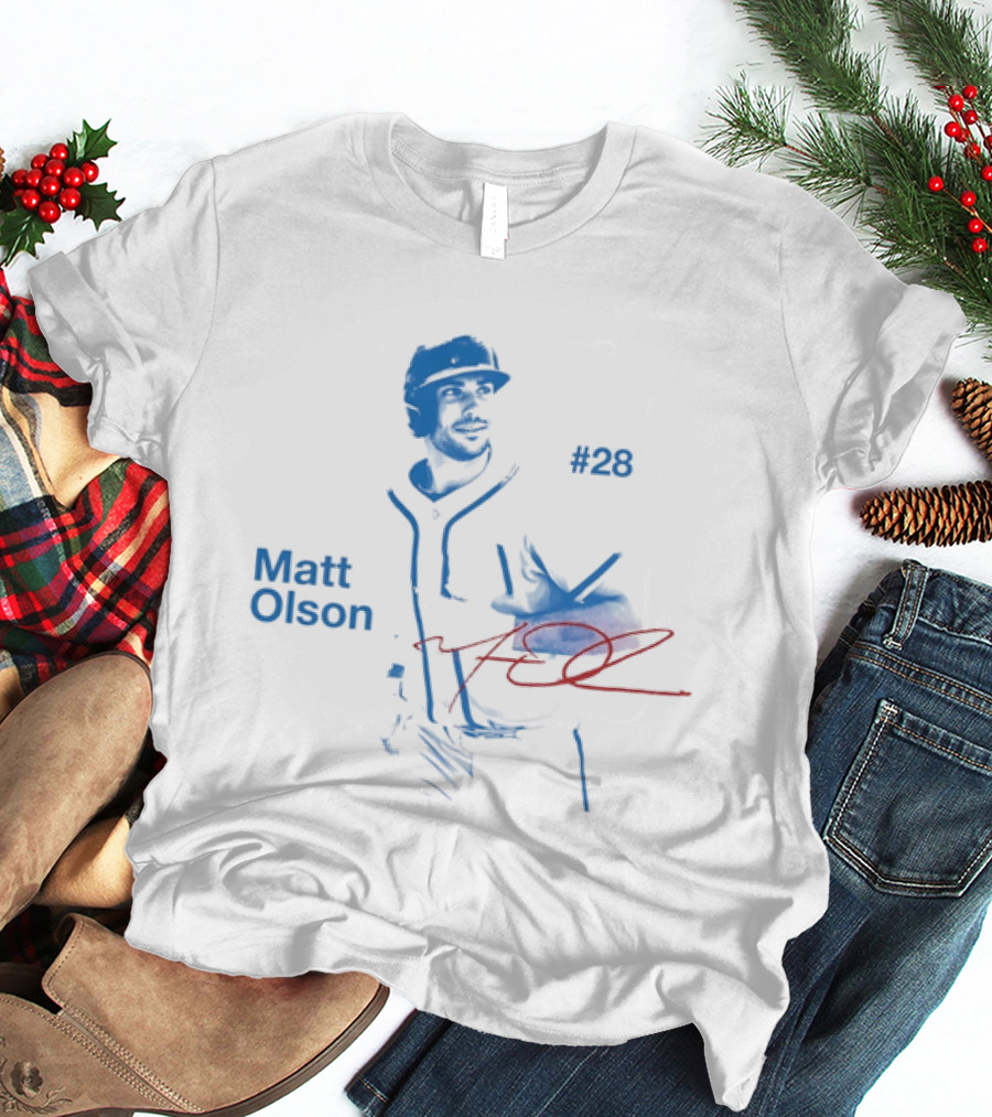Matt Olson Atlanta Braves Number 28 MLB Star Player Signature T-Shirt