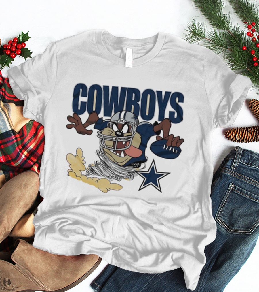 Cowboys Looney Tunes Taz Football Star Burst Dallas Team Collaboration T-Shirt