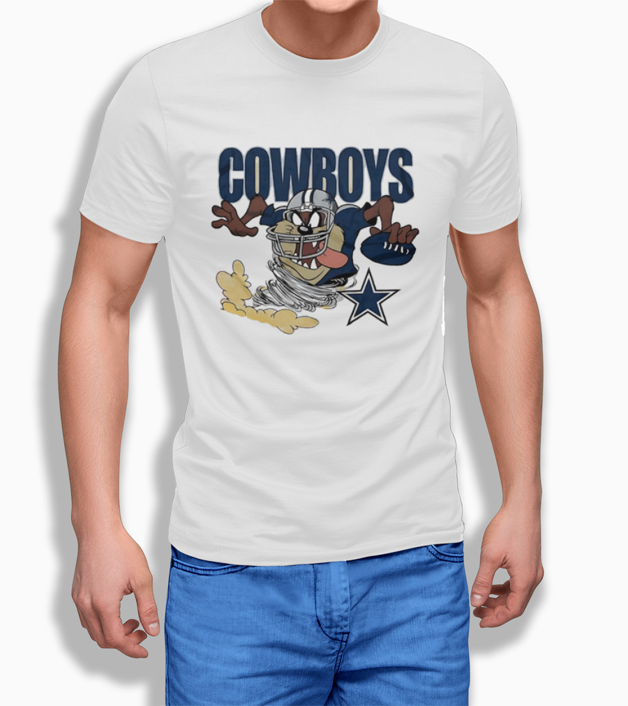 Cowboys Looney Tunes Taz Football Star Burst Dallas Team Collaboration T-Shirt