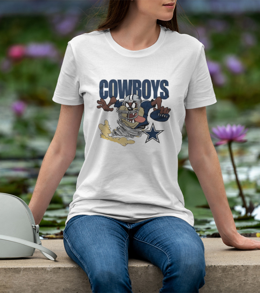 Cowboys Looney Tunes Taz Football Star Burst Dallas Team Collaboration T-Shirt