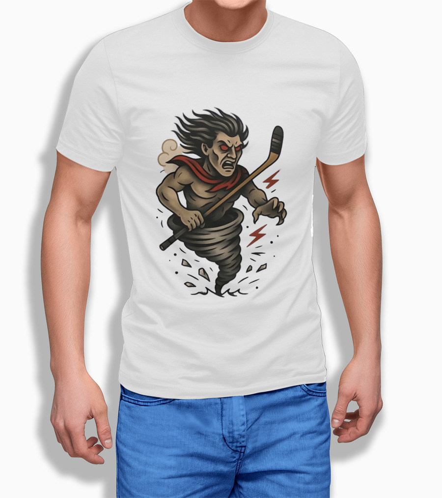 Tattooed Tornado Hockey Player Angry Sport Vector T-Shirt
