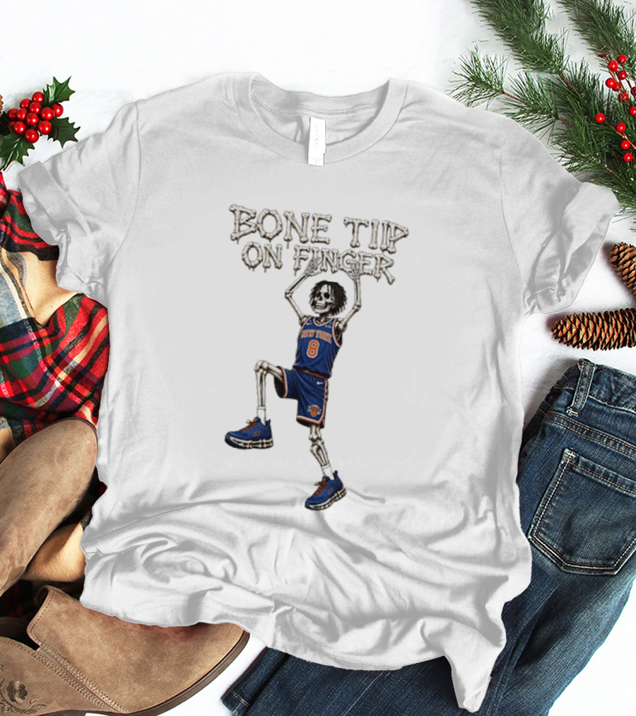 New York Knicks Bone Tip On Finger Skeleton Jersey Number 8 T-Shirt