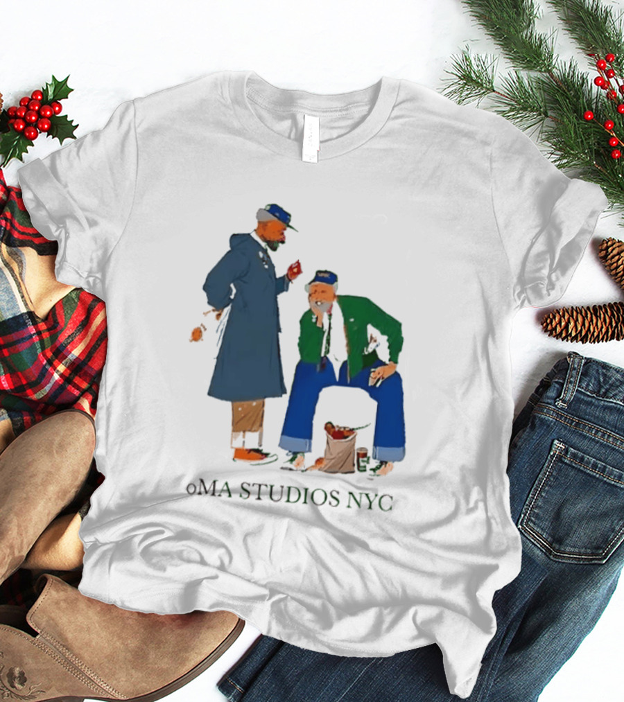 OMA Studios NYC Old Men Friends Talking Together In The Street Casual Street Scene T-Shirt