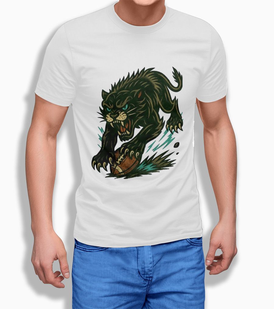 Panther Rushing Football Athletic Team Dynamic Action T-Shirt