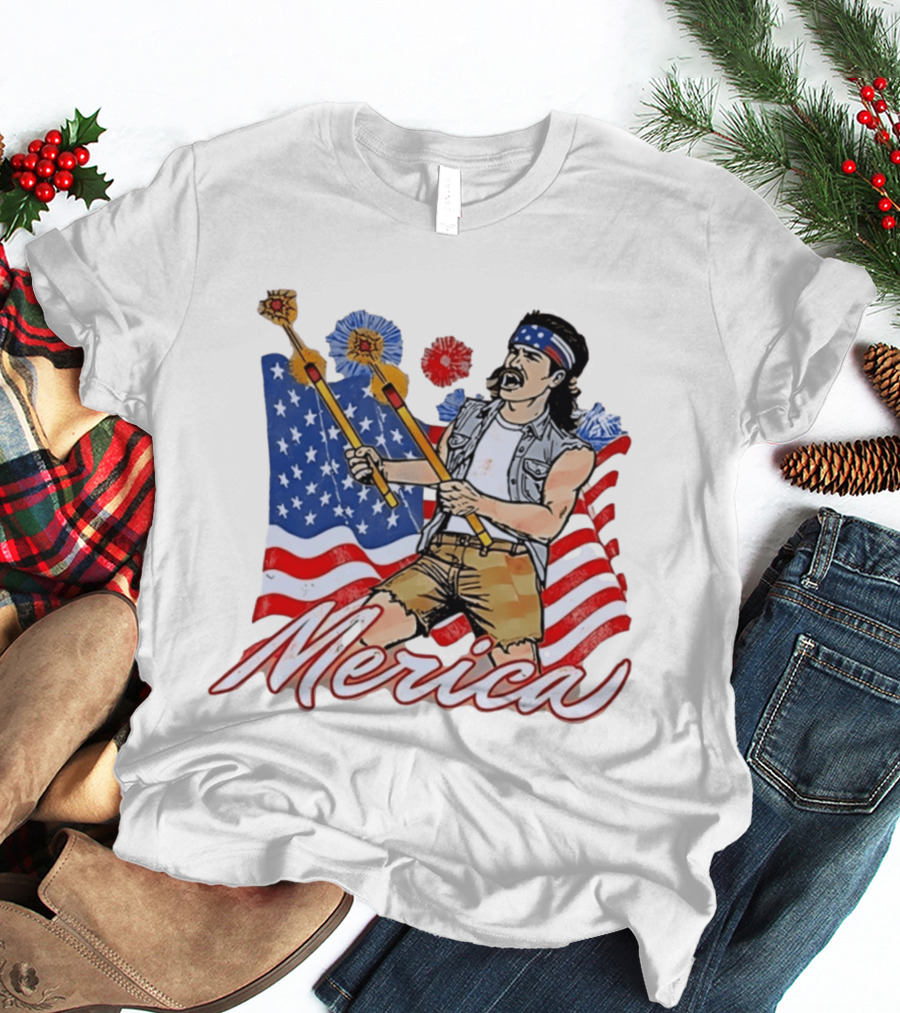 Patriotic Merica Man With Fireworks And American Flag T-Shirt