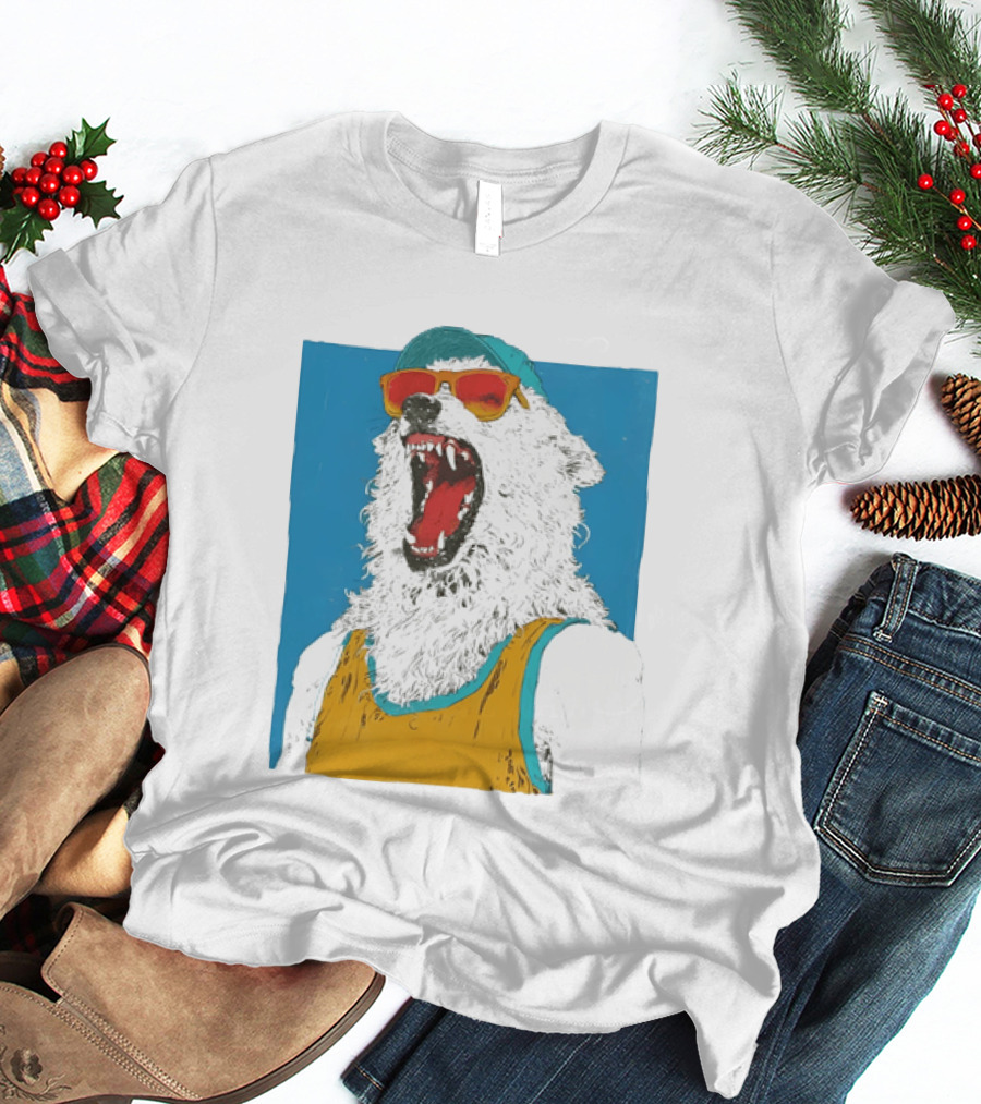 Polar Bear Wearing Sunglasses And Cap In Yellow Roaring T-Shirt