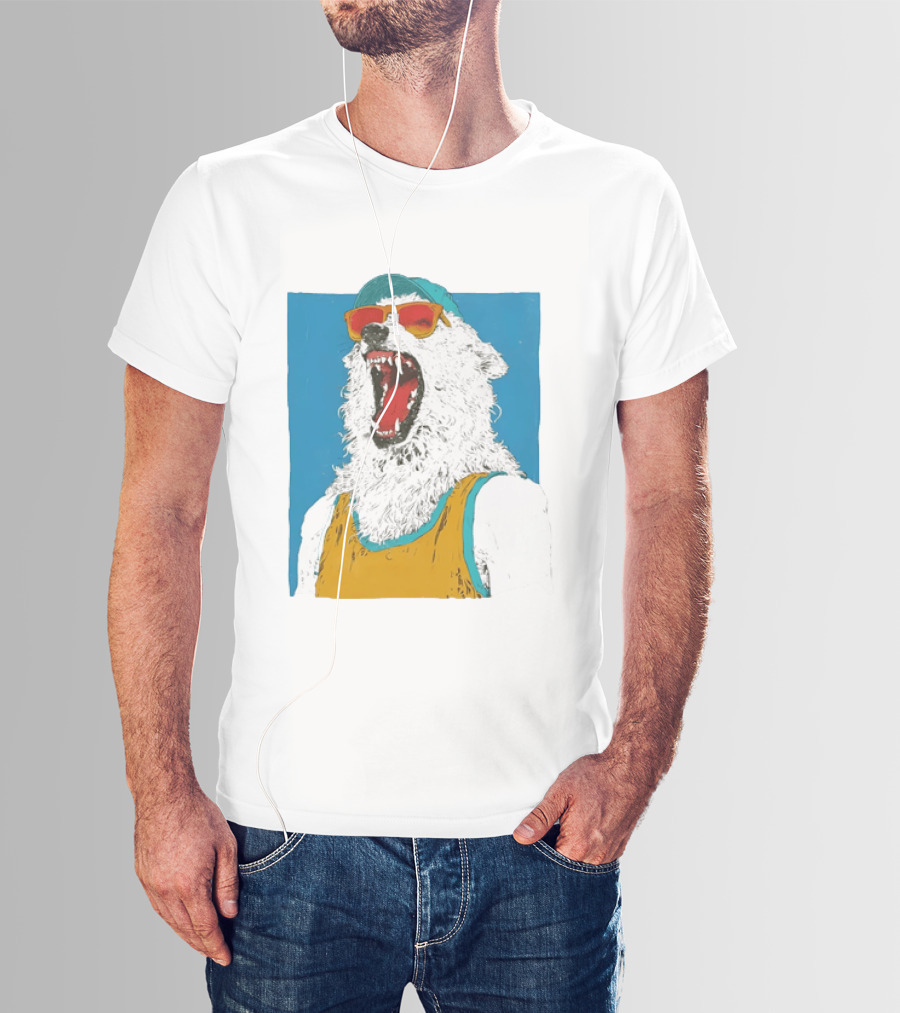Polar Bear Wearing Sunglasses And Cap In Yellow Roaring T-Shirt