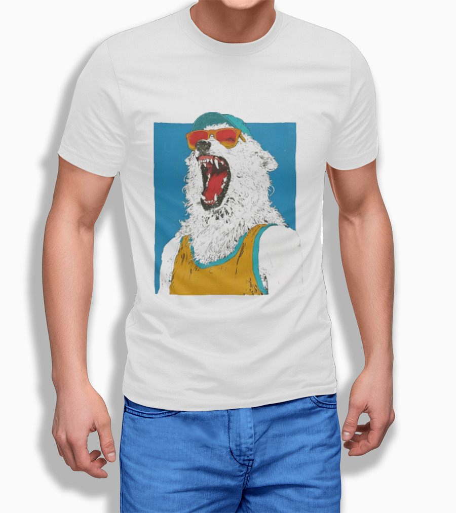 Polar Bear Wearing Sunglasses And Cap In Yellow Roaring T-Shirt