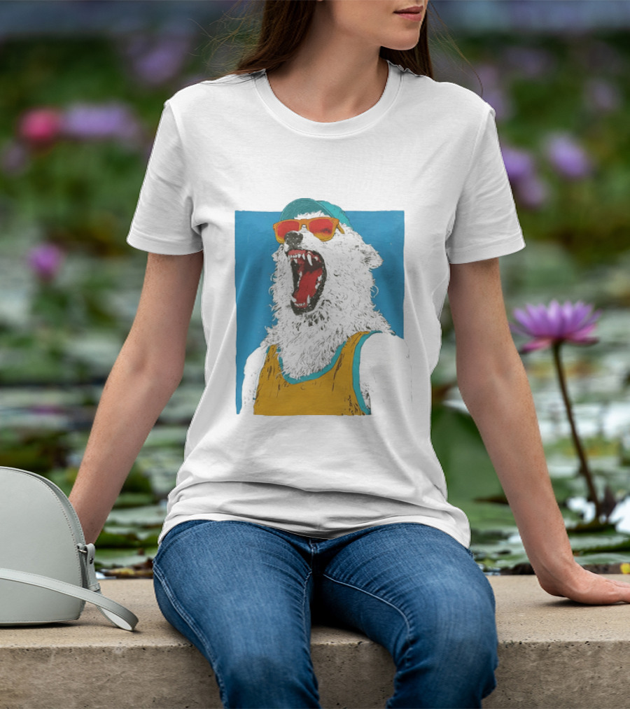 Polar Bear Wearing Sunglasses And Cap In Yellow Roaring T-Shirt