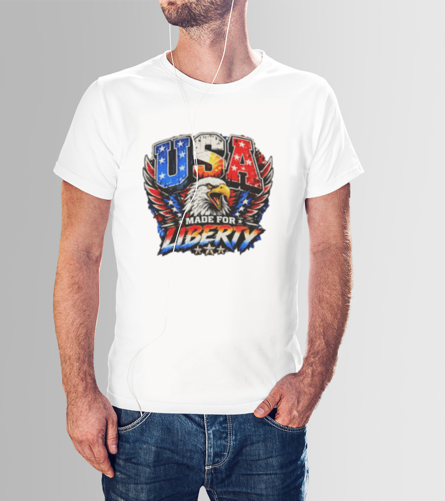 USA Eagle Made For Liberty Patriotic American Flag Stars T-Shirt