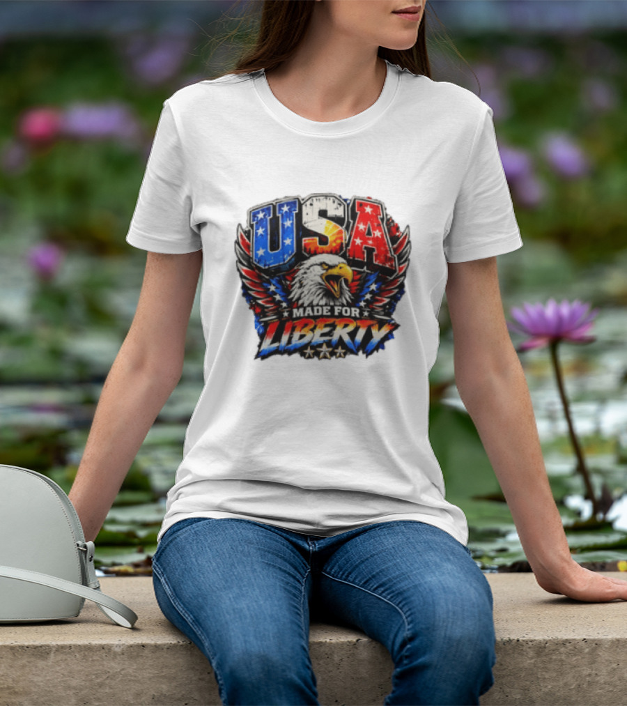 USA Eagle Made For Liberty Patriotic American Flag Stars T-Shirt